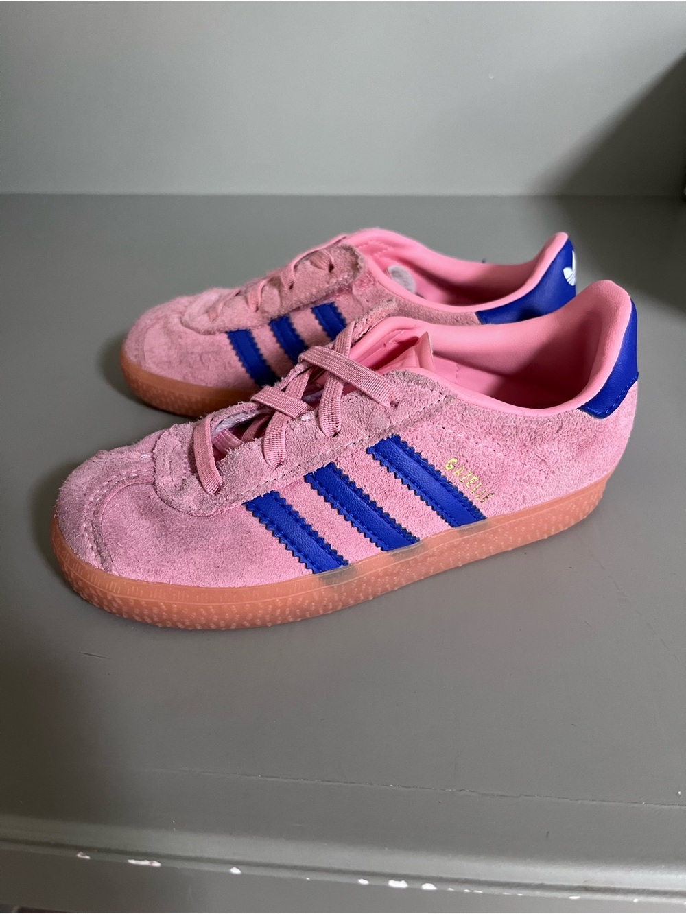 adidas Kids Pink Suede Sneakers with Blue Stripes